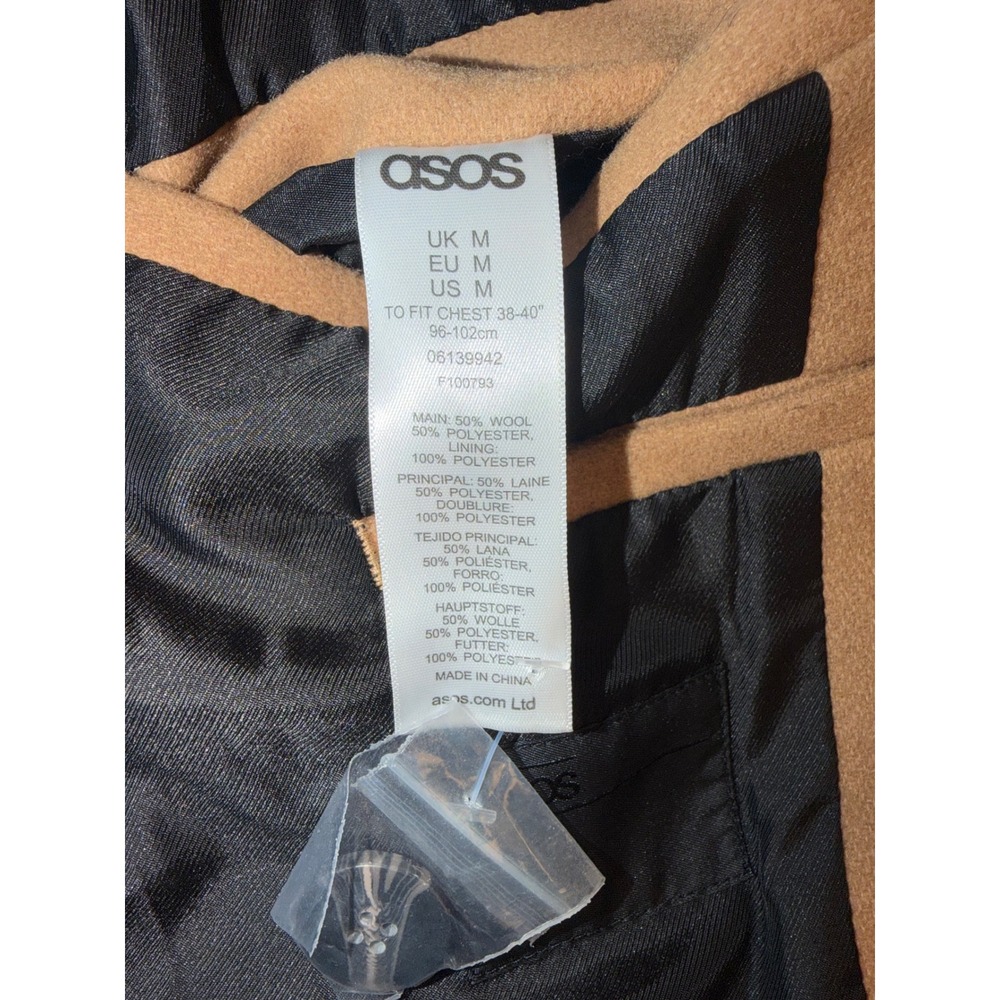 ASOS Mens Camel Wool Blend Overcoat Tan Longline Topcoat Jacket Size Medium - Picture 4 of 5